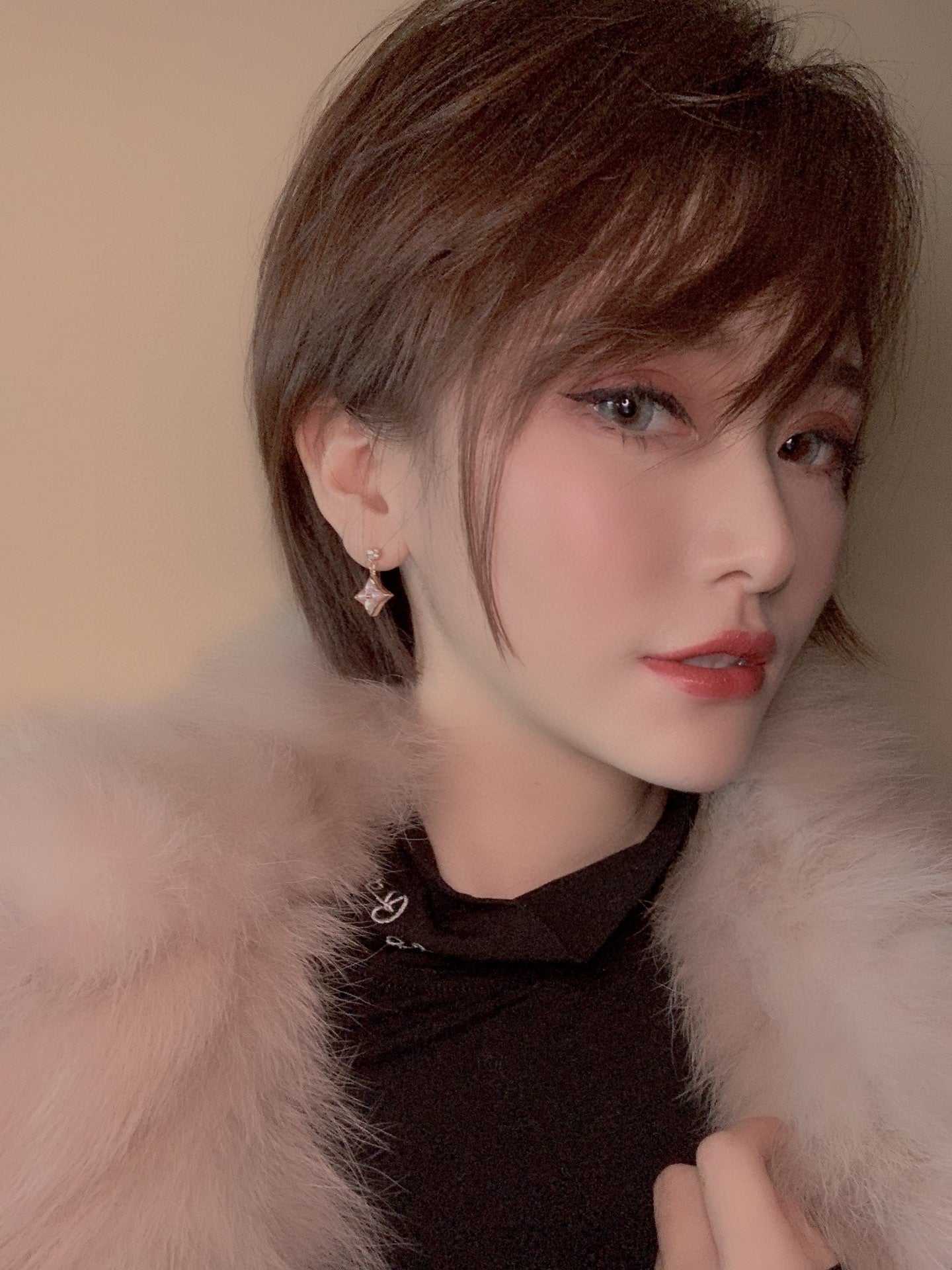 [Clover]DOUBLE STAR PINK GOLD MOP DROP EARRINGS