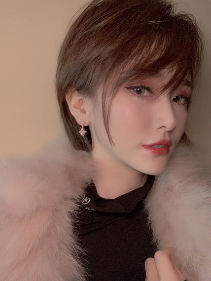 [Clover]DOUBLE STAR PINK GOLD MOP DROP EARRINGS