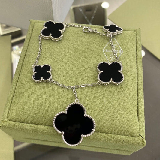 [Clover]CLOVER 5 MOTIFS SIVLER ONYX BRACELET