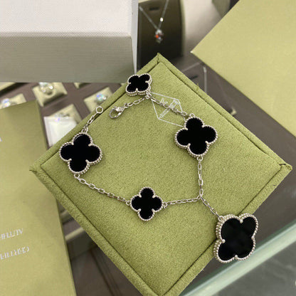 [Clover]CLOVER 5 MOTIFS SIVLER ONYX BRACELET