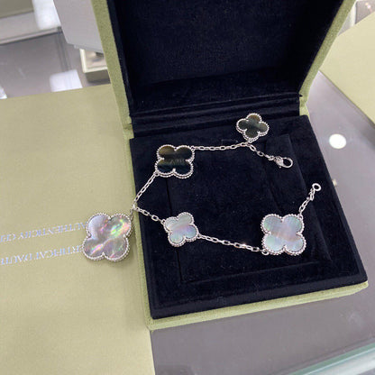 [Clover]CLOVER 5 MOTIFS SIVLER DARK MOP BRACELET