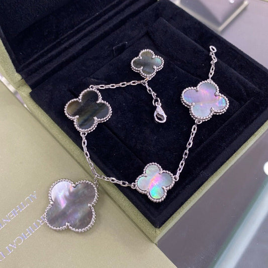 [Clover]CLOVER 5 MOTIFS SIVLER DARK MOP BRACELET