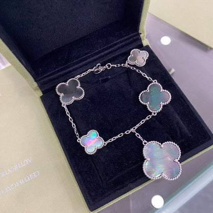 [Clover]CLOVER 5 MOTIFS SIVLER DARK MOP BRACELET