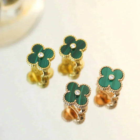 [Clover]CLOVER MEDIUM 1 MOTIFS MALACHITE DIAMOND EARRINGS