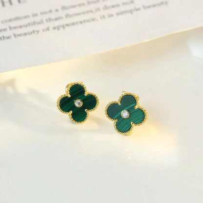 [Clover]CLOVER MEDIUM 1 MOTIFS MALACHITE DIAMOND EARRINGS