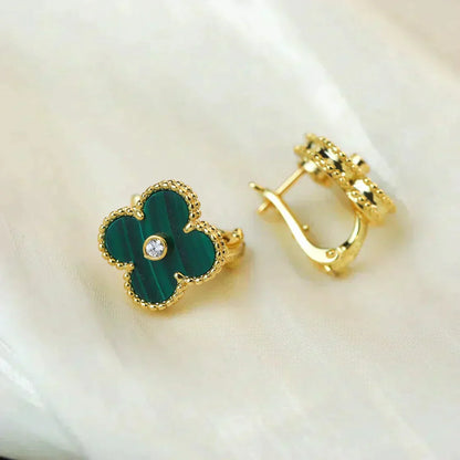 [Clover]CLOVER MEDIUM 1 MOTIFS MALACHITE DIAMOND EARRINGS