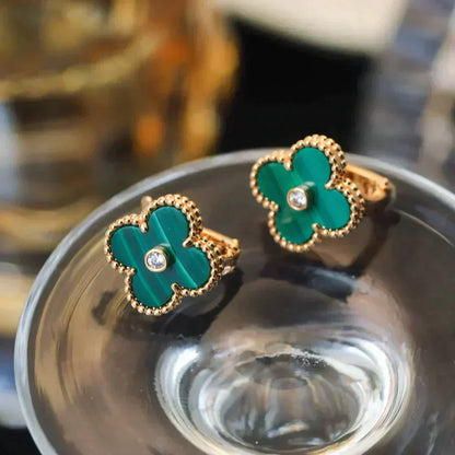 [Clover]CLOVER MEDIUM 1 MOTIFS MALACHITE DIAMOND EARRINGS