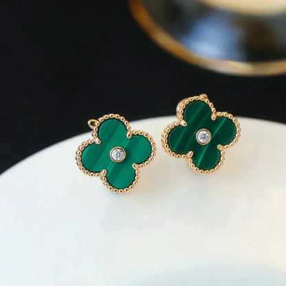 [Clover]CLOVER MEDIUM 1 MOTIFS MALACHITE DIAMOND EARRINGS