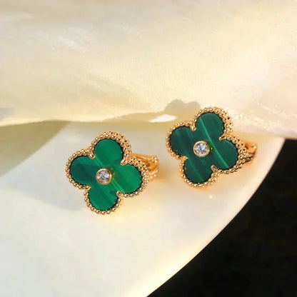 [Clover]CLOVER MEDIUM 1 MOTIFS MALACHITE DIAMOND EARRINGS
