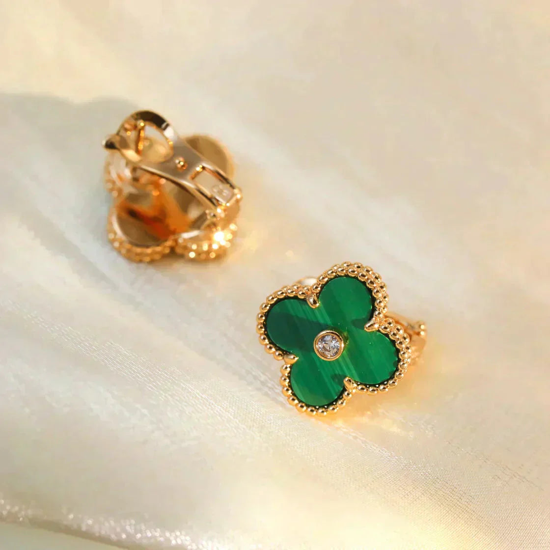 [Clover]CLOVER MEDIUM 1 MOTIFS MALACHITE DIAMOND EARRINGS