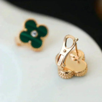 [Clover]CLOVER MEDIUM 1 MOTIFS MALACHITE DIAMOND EARRINGS