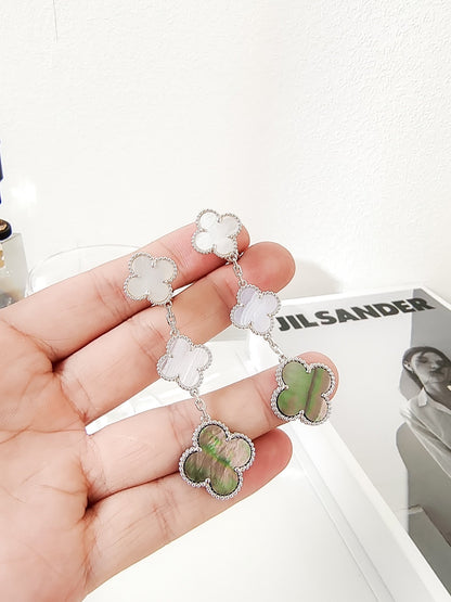 [Clover]CLOVER 3 MOTIFS CHALCEDONY DARK MOP SILVER EARRINGS