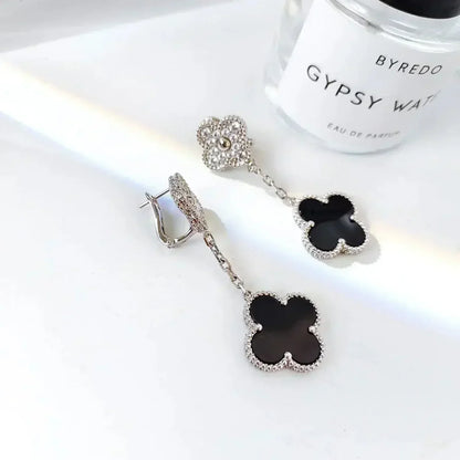 [Clover]CLOVER 2 MOTIFS  DIAMOND ONYX EARRINGS SILVER