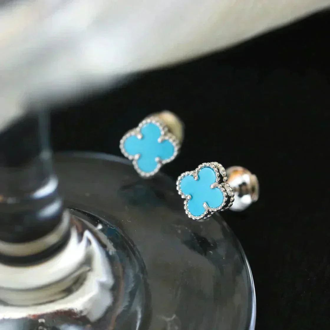 [Clover]CLOVER MINI 9.5MM ONYX STUD EARRINGS SILVER