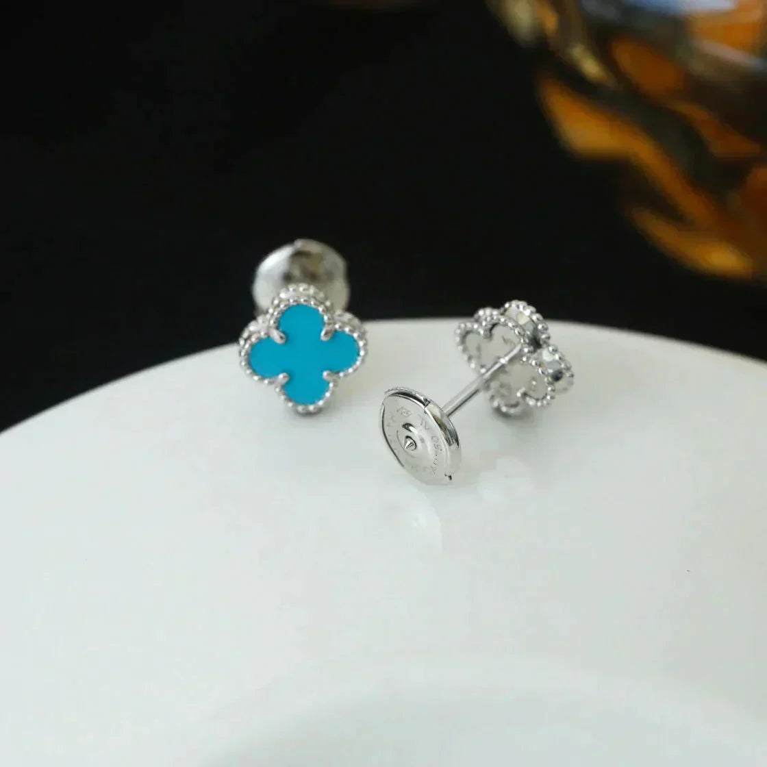 [Clover]CLOVER MINI 9.5MM ONYX STUD EARRINGS SILVER