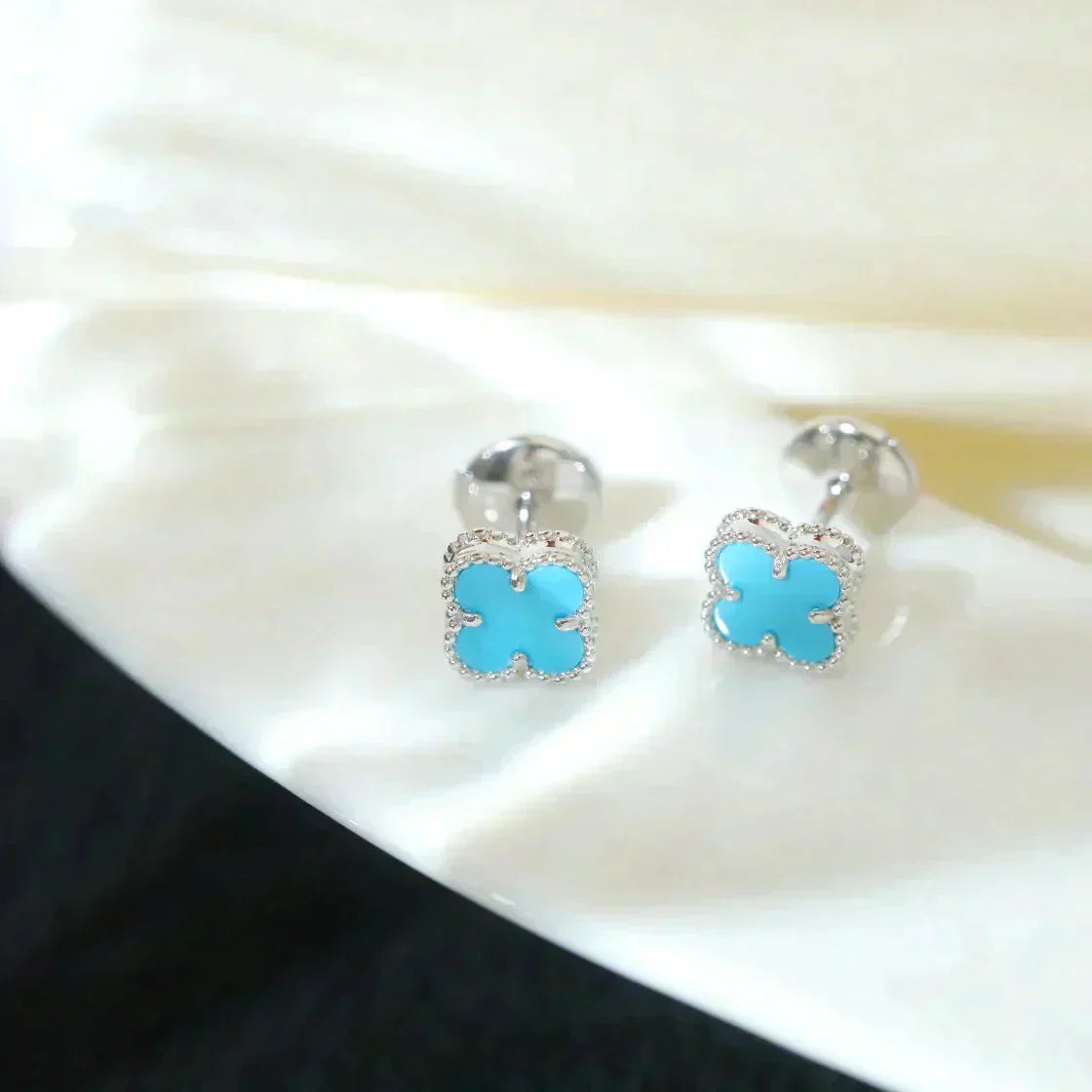 [Clover]CLOVER MINI 9.5MM ONYX STUD EARRINGS SILVER