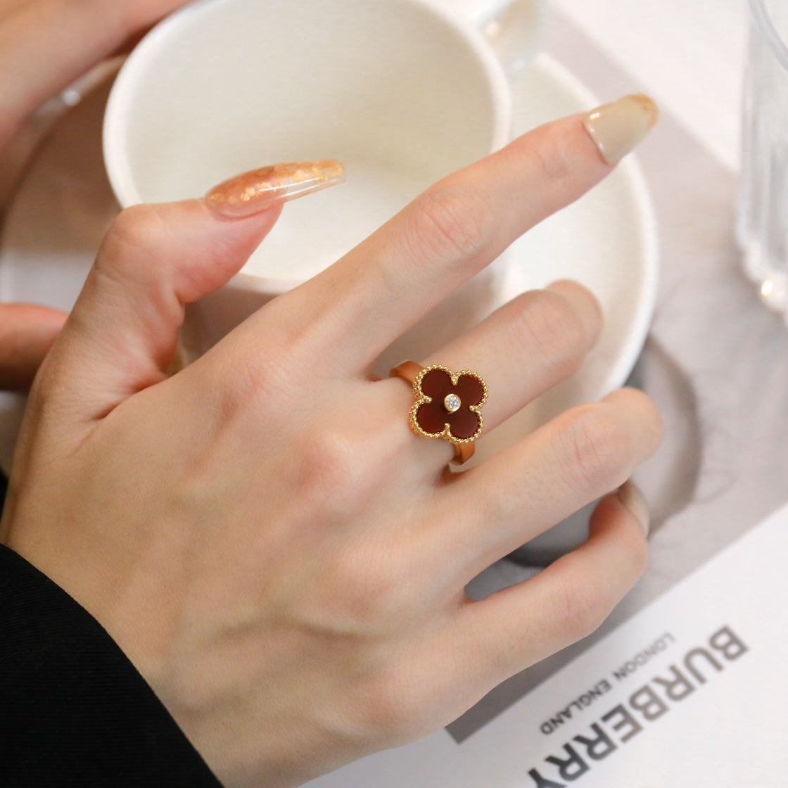 [Clover]CLOVER CARNELIAN RING ROSE GOLD DIAMOND