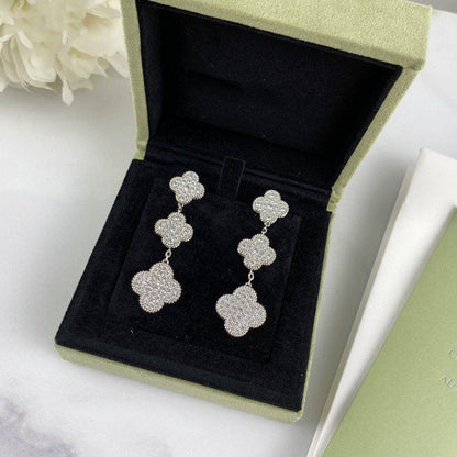 [Clover]CLOVER 3 MOTIF DIAMOND SILVER DROP EARRINGS