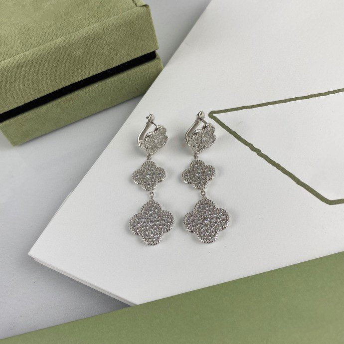 [Clover]CLOVER 3 MOTIF DIAMOND SILVER DROP EARRINGS