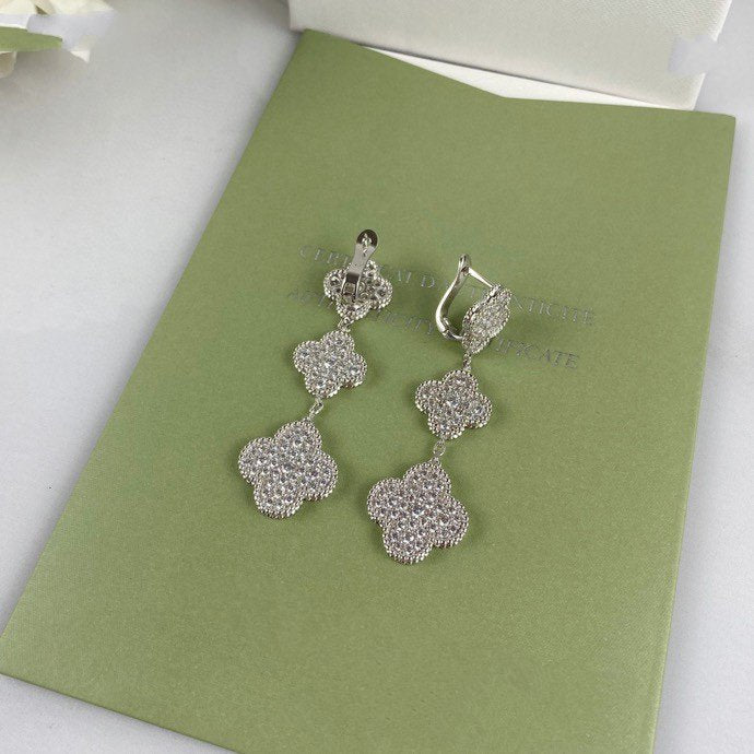 [Clover]CLOVER 3 MOTIF DIAMOND SILVER DROP EARRINGS