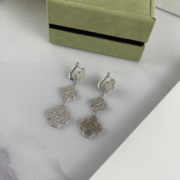 [Clover]CLOVER 3 MOTIF DIAMOND SILVER DROP EARRINGS