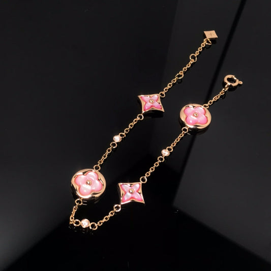 [Clover]STAR AND SUN 4 MOTIF PINK MOP PINK GOLD BRACELET