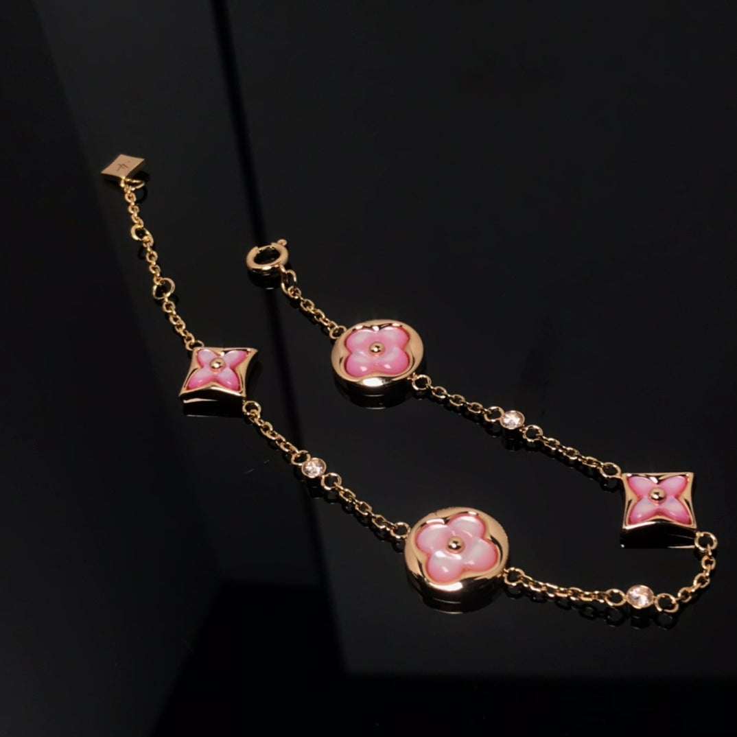 [Clover]STAR AND SUN 4 MOTIF PINK MOP PINK GOLD BRACELET