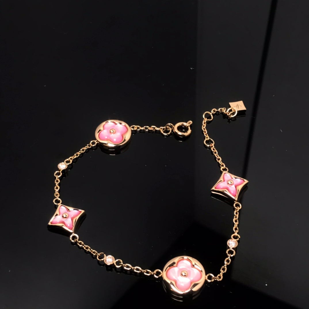 [Clover]STAR AND SUN 4 MOTIF PINK MOP PINK GOLD BRACELET