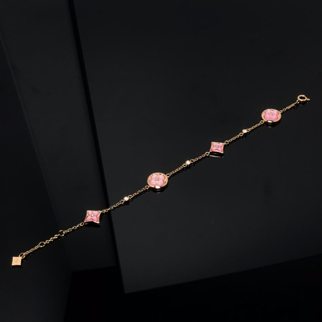 [Clover]STAR AND SUN 4 MOTIF PINK MOP PINK GOLD BRACELET