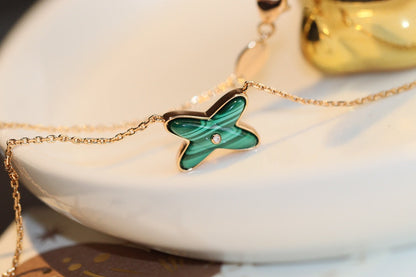 [Clover]JEUX MALACHITE 1 DIAMOND PINK GOLD NECKLACE
