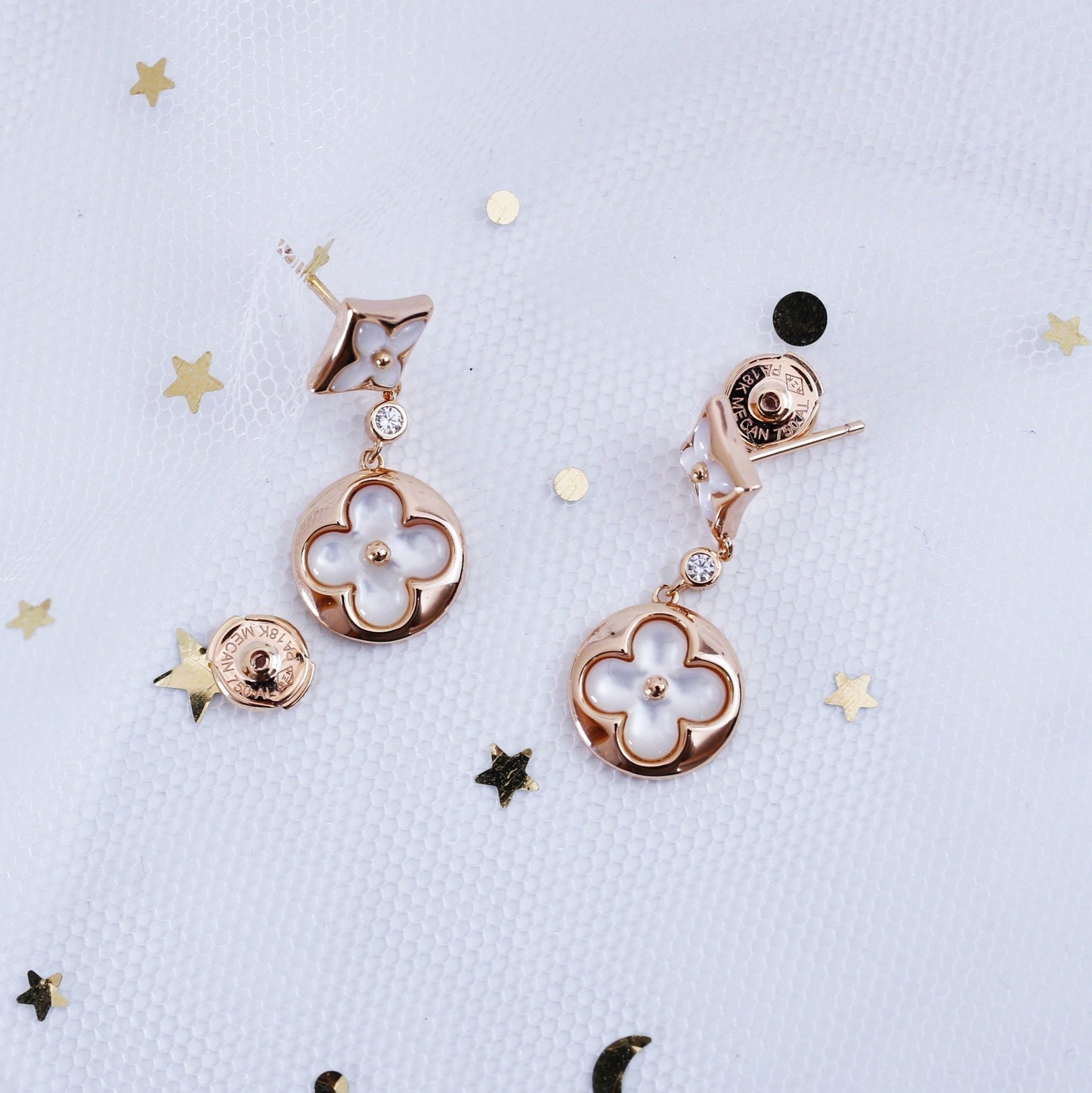 [Clover]STAR AND SUN PINK GOLD MOP DROP EARRINGS
