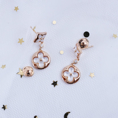 [Clover]STAR AND SUN PINK GOLD MOP DROP EARRINGS