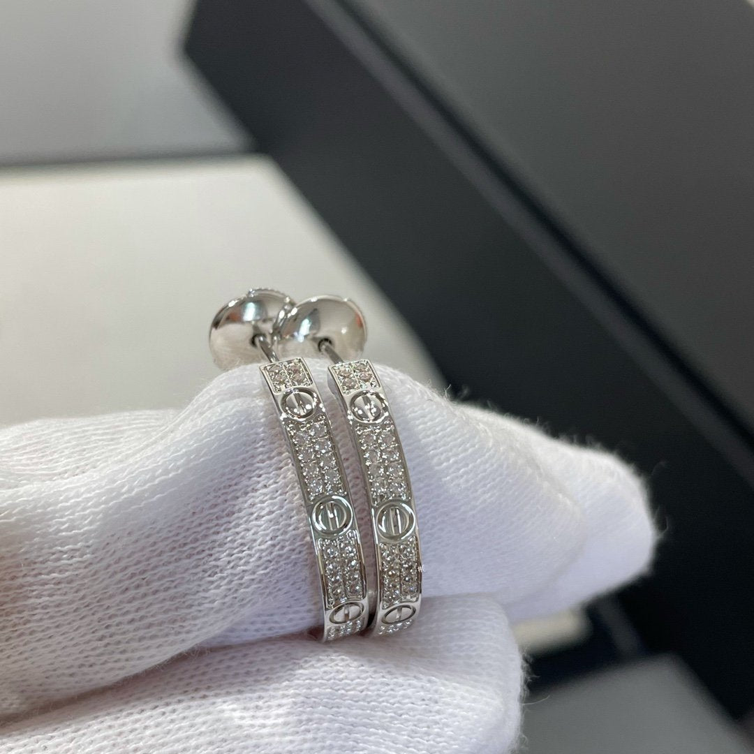 [Clover]LOVE DIAMOND SILVER HOOP EARRINGS