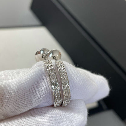 [Clover]LOVE DIAMOND SILVER HOOP EARRINGS