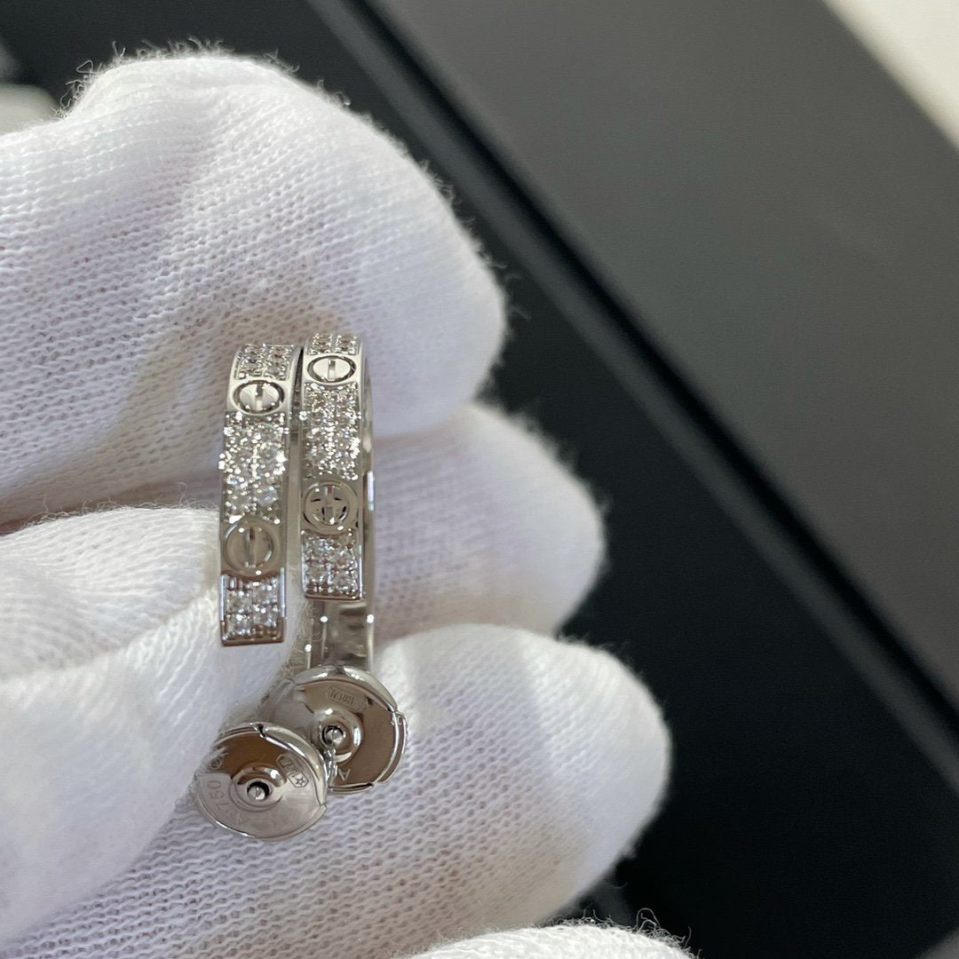 [Clover]LOVE DIAMOND SILVER HOOP EARRINGS