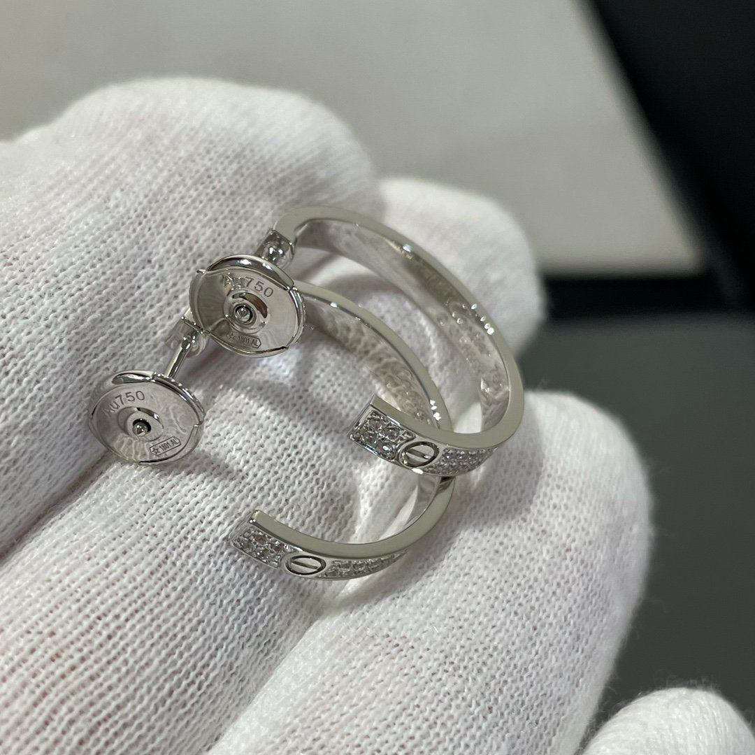 [Clover]LOVE DIAMOND SILVER HOOP EARRINGS