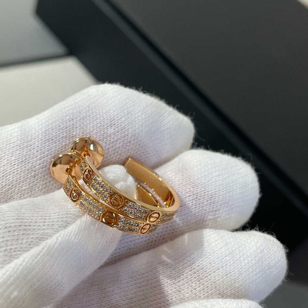 [Clover]LOVE DIAMOND PINK GOLD HOOP EARRINGS