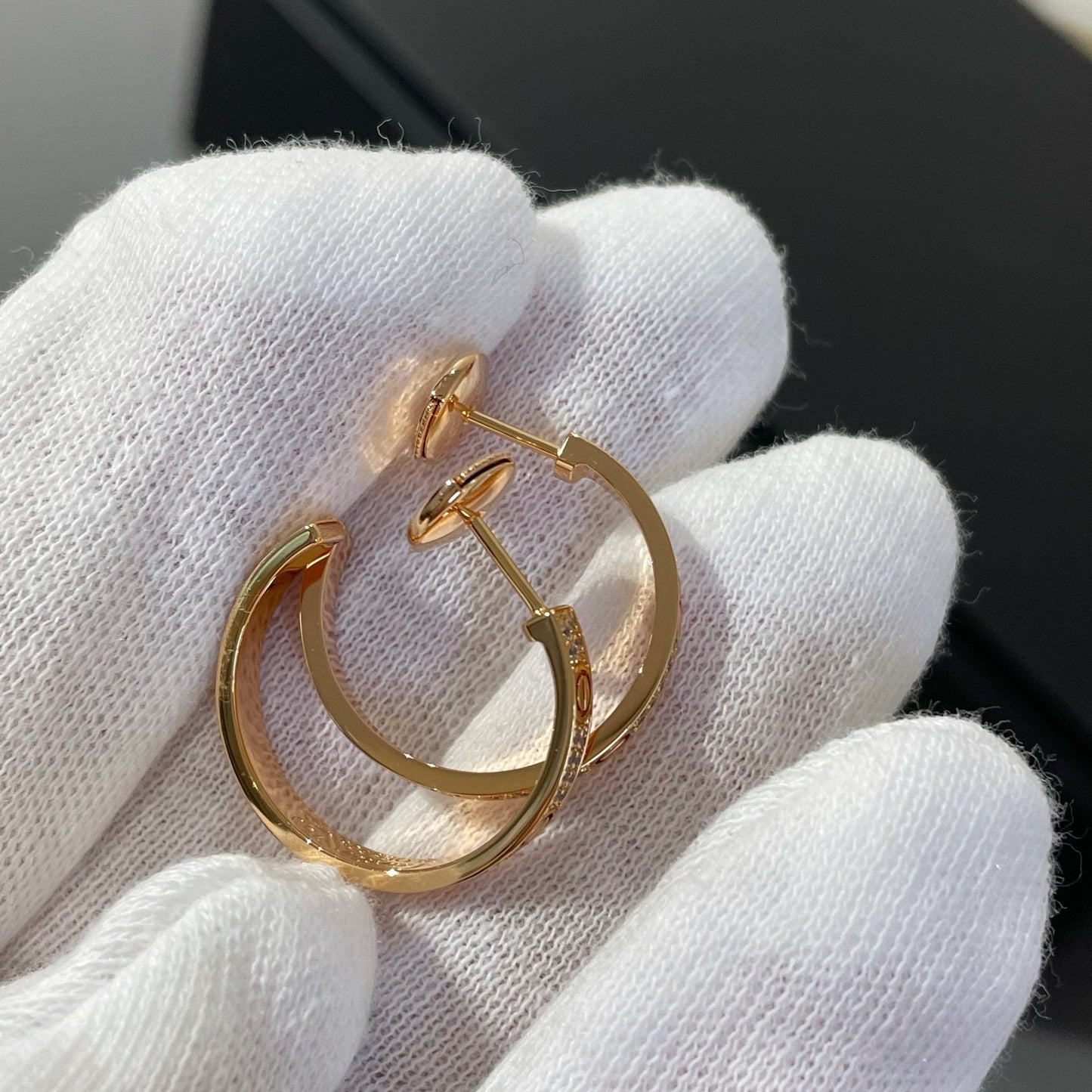 [Clover]LOVE DIAMOND PINK GOLD HOOP EARRINGS