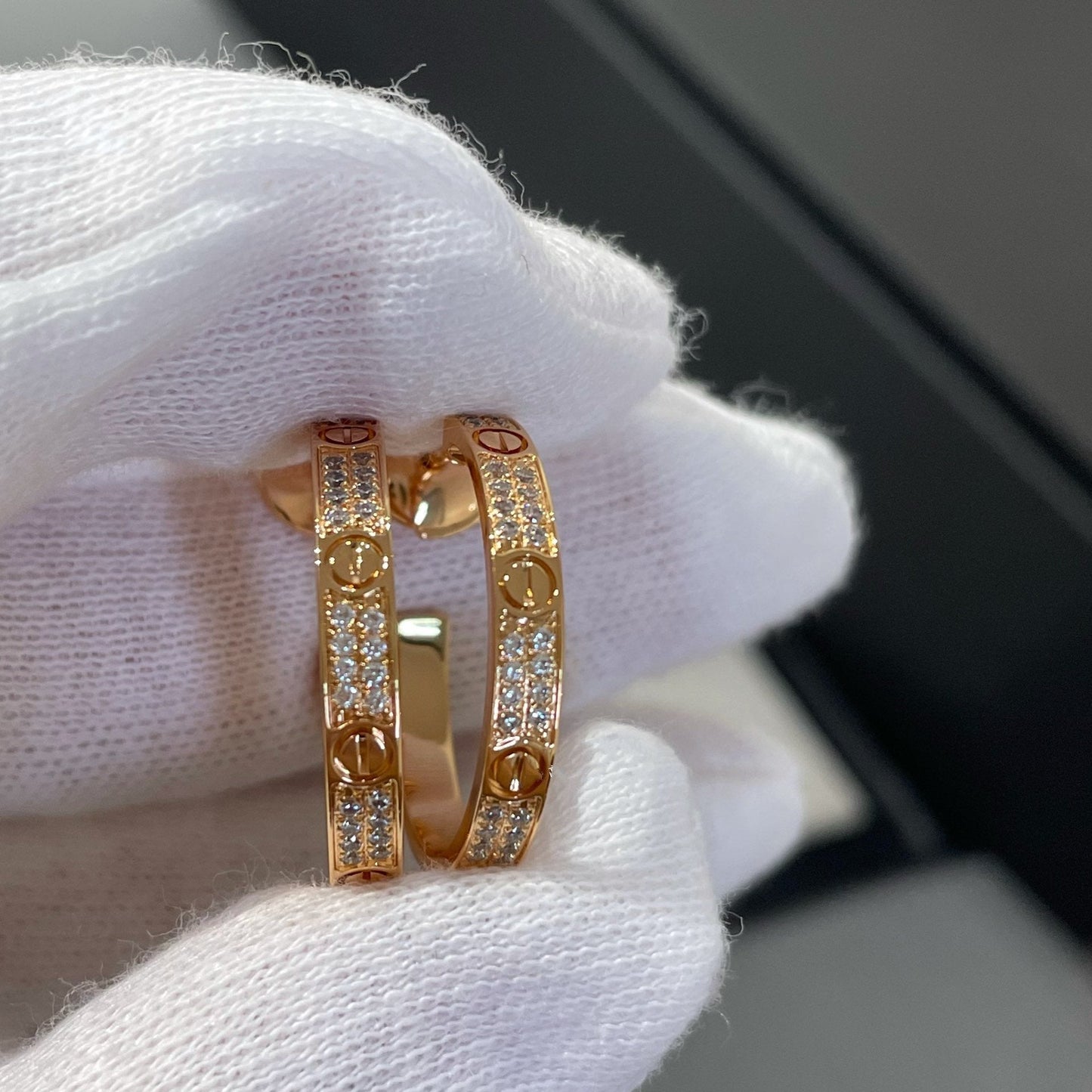 [Clover]LOVE DIAMOND PINK GOLD HOOP EARRINGS