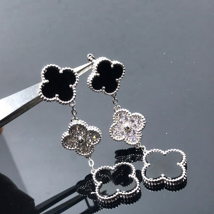 [Clover]CLOVER 3 MOTIF DIAMOND ONYX SILVER EARRINGS