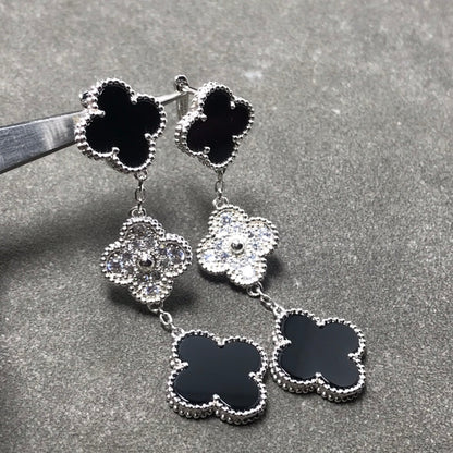 [Clover]CLOVER 3 MOTIF DIAMOND ONYX SILVER EARRINGS