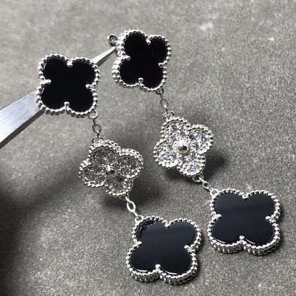 [Clover]CLOVER 3 MOTIF DIAMOND ONYX SILVER EARRINGS