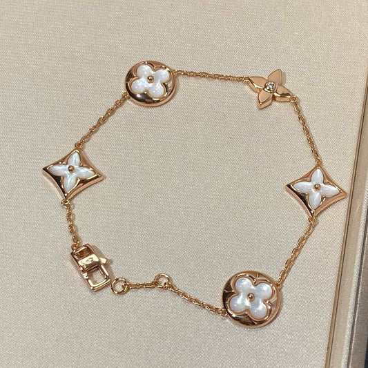 [Clover]STAR AND SUN 5 MOTIF MOP PINK GOLD BRACELET