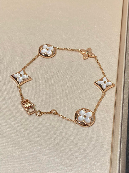 [Clover]STAR AND SUN 5 MOTIF MOP PINK GOLD BRACELET