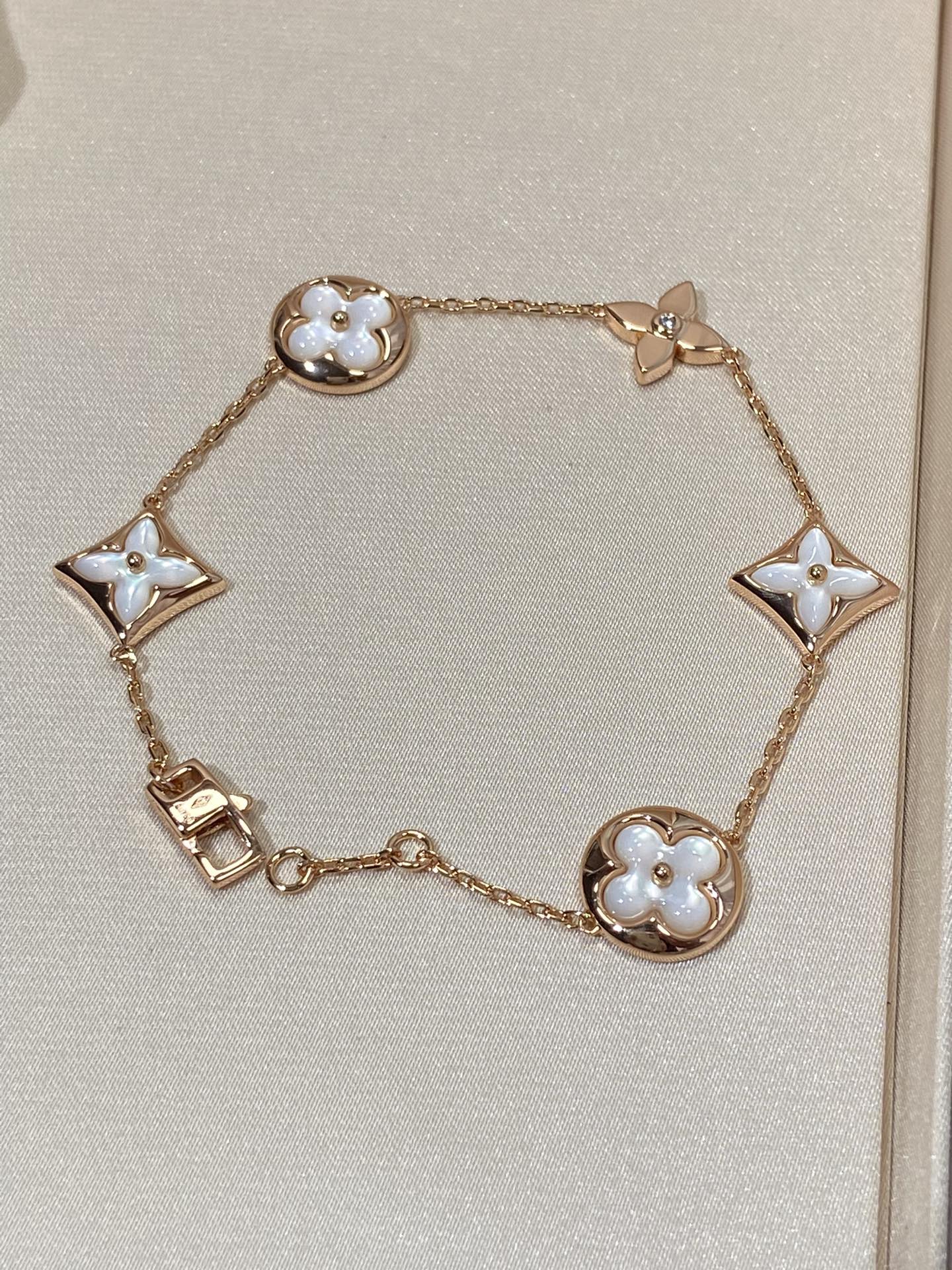 [Clover]STAR AND SUN 5 MOTIF MOP PINK GOLD BRACELET