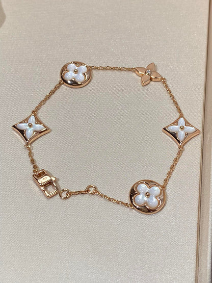 [Clover]STAR AND SUN 5 MOTIF MOP PINK GOLD BRACELET