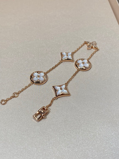 [Clover]STAR AND SUN 5 MOTIF MOP PINK GOLD BRACELET