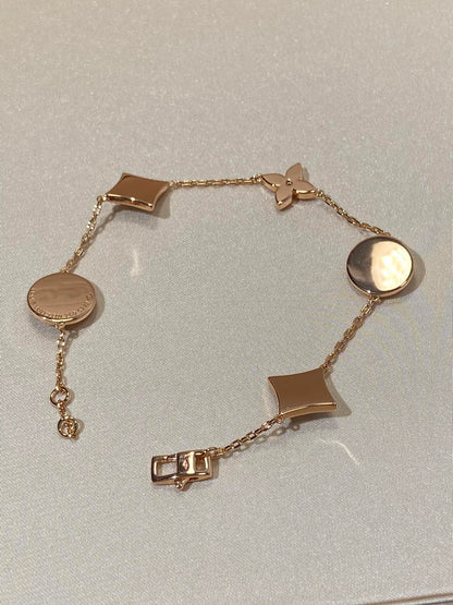 [Clover]STAR AND SUN 5 MOTIF MOP PINK GOLD BRACELET