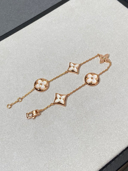 [Clover]STAR AND SUN 5 MOTIF MOP PINK GOLD BRACELET
