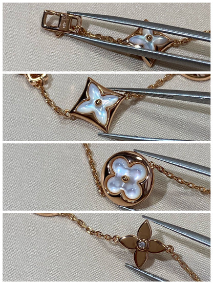 [Clover]STAR AND SUN 5 MOTIF MOP PINK GOLD BRACELET